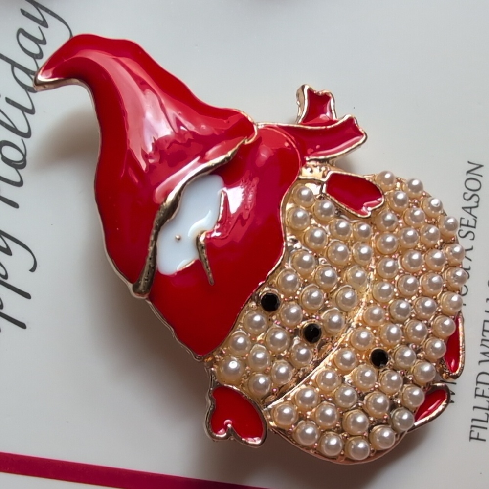 Festive Santa Brooch with Pearls